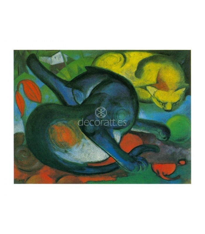 Decoratt Dos gatos azul y amarillo Superdescuento