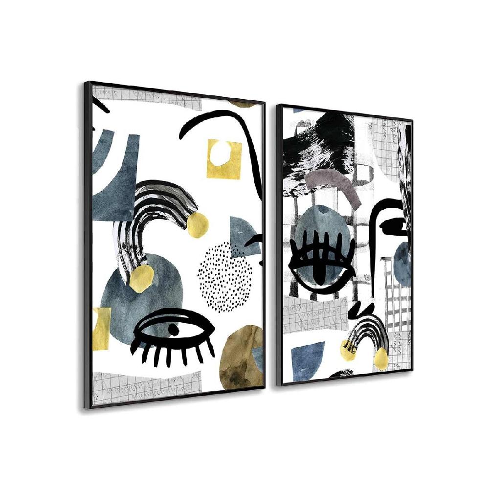 Dekoarte Cuadro Díptico con Marco Negro Arte Abstracto Estilo Picasso