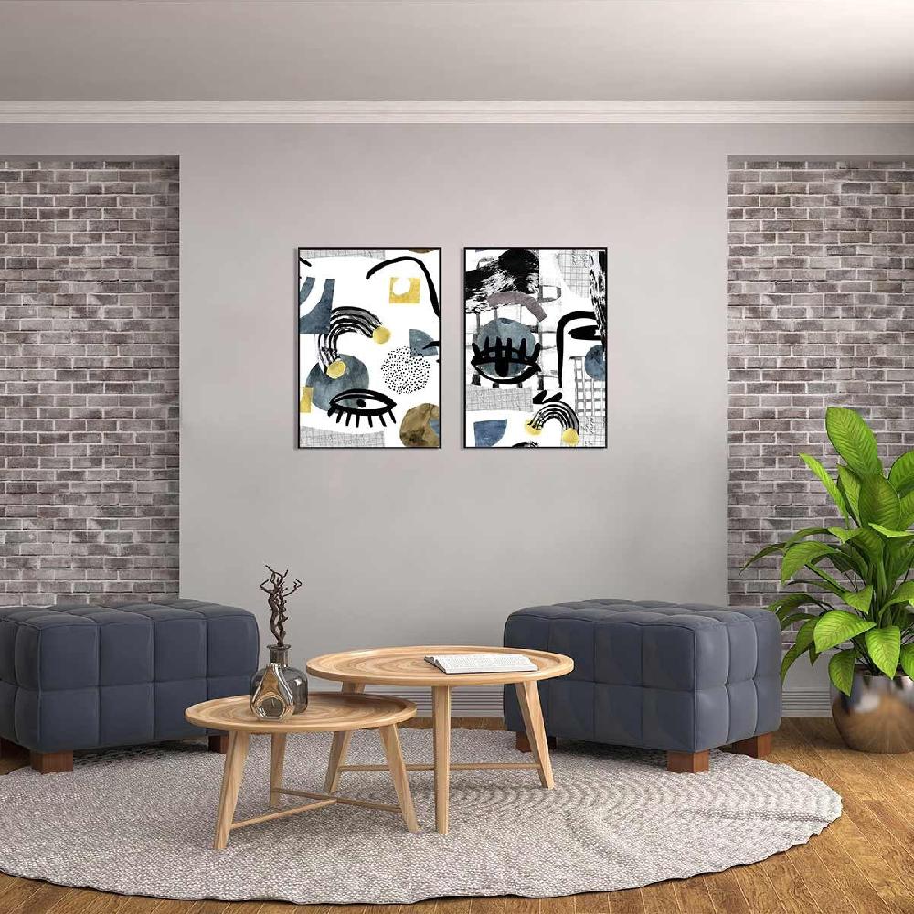 Dekoarte Cuadro Díptico con Marco Negro Arte Abstracto Estilo Picasso Últimos 2 días
