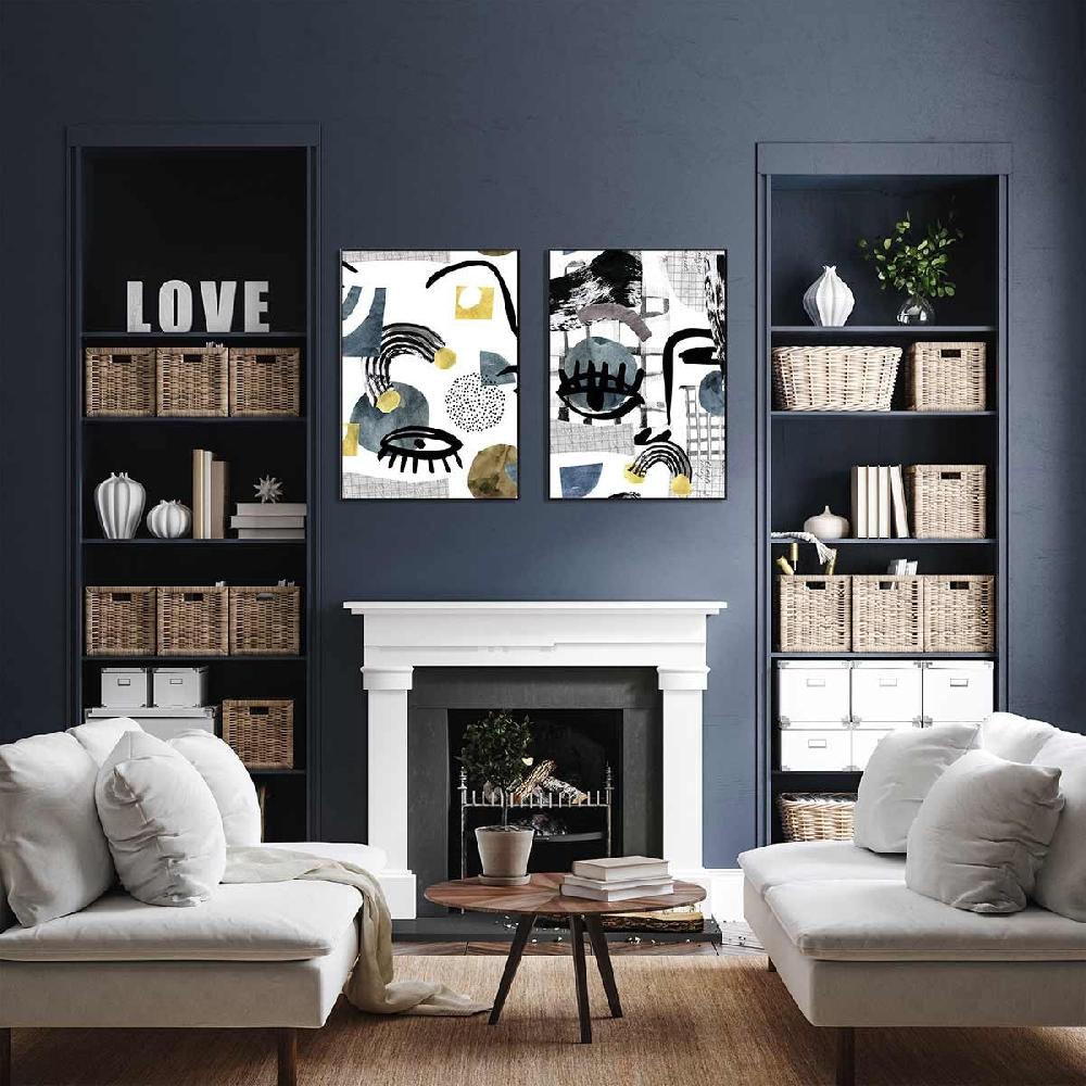 Dekoarte Cuadro Díptico con Marco Negro Arte Abstracto Estilo Picasso Últimos 2 días