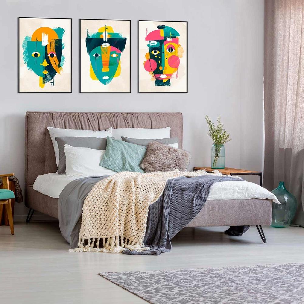 Dekoarte Cuadro Tríptico con Marco Negro Caras Estilo Picasso Oferta especial de fábrica