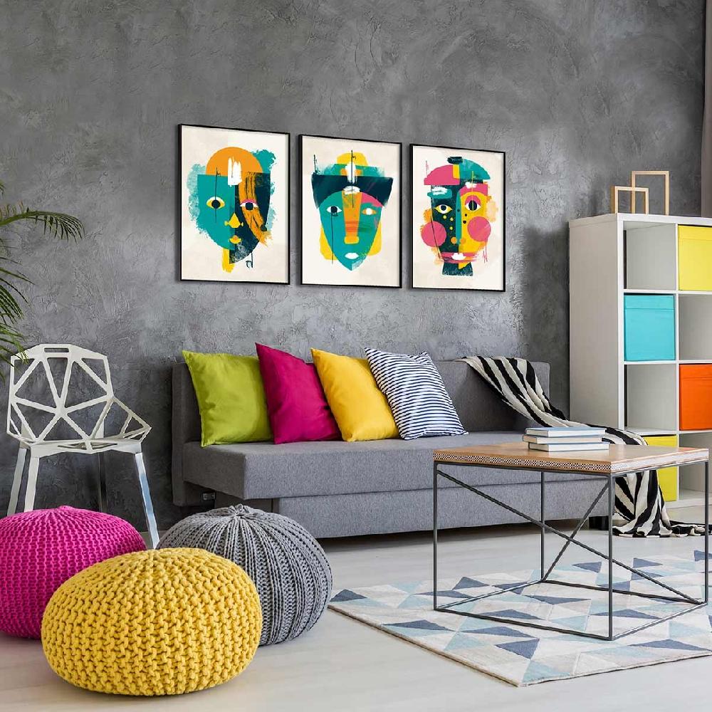 Dekoarte Cuadro Tríptico con Marco Negro Caras Estilo Picasso Oferta especial de fábrica