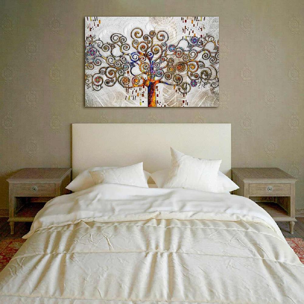 Dekoarte Cuadro en Lienzo Adaptación Arbol de la Vida de Klimt en Color Plata Grandes descuentos