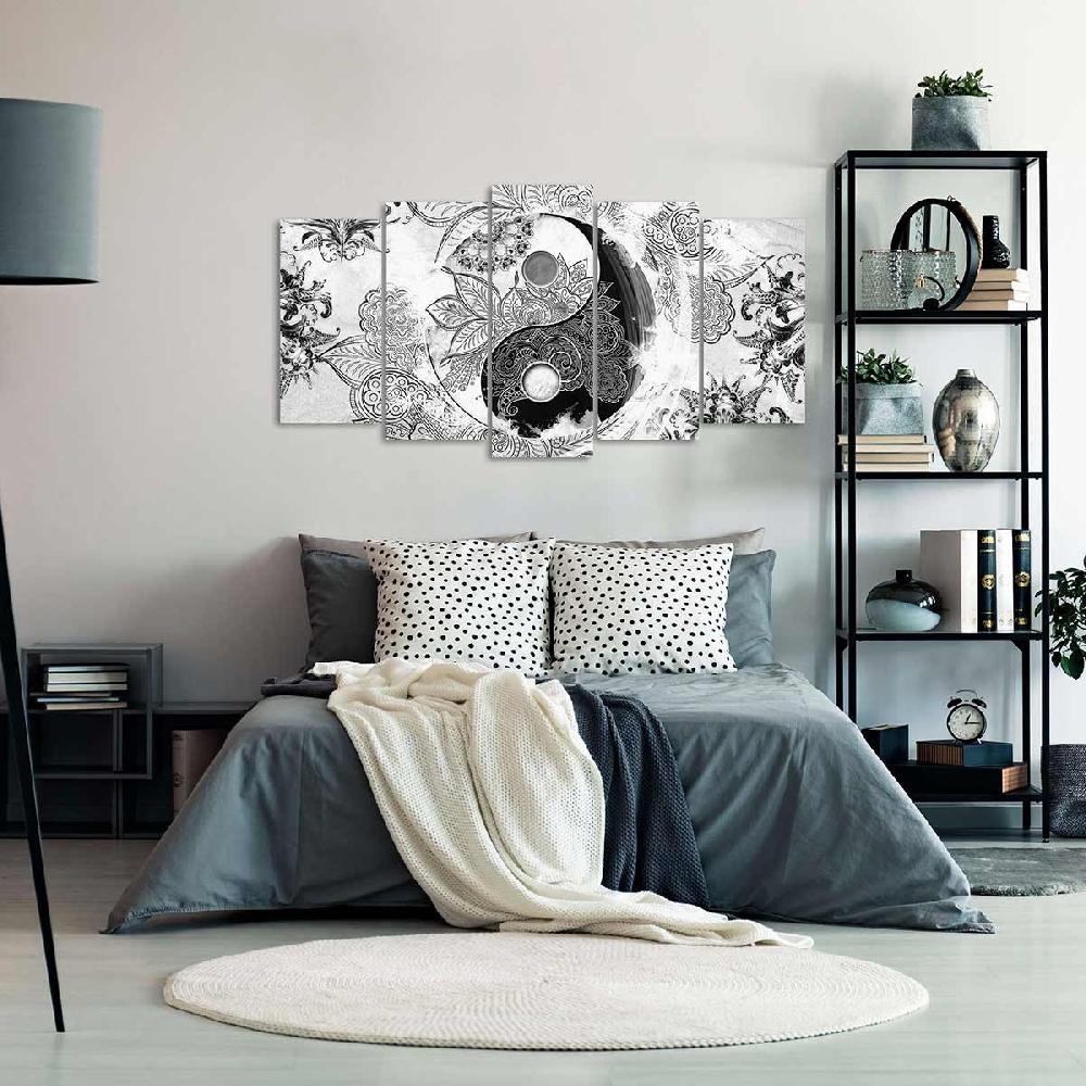 Dekoarte Cuadro en Lienzo Blanco y Negro Tríptico Estilo Zen Ying Yang Envío internacional gratuito