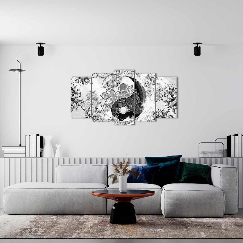 Dekoarte Cuadro en Lienzo Blanco y Negro Tríptico Estilo Zen Ying Yang Envío internacional gratuito
