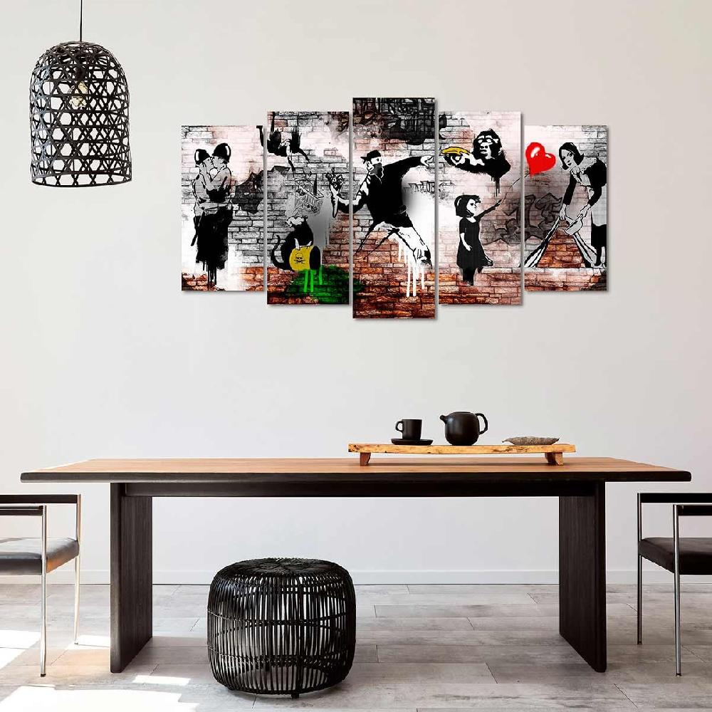 Dekoarte Cuadro en Lienzo Tríptico Adaptación de Bansky Precios de Black Friday