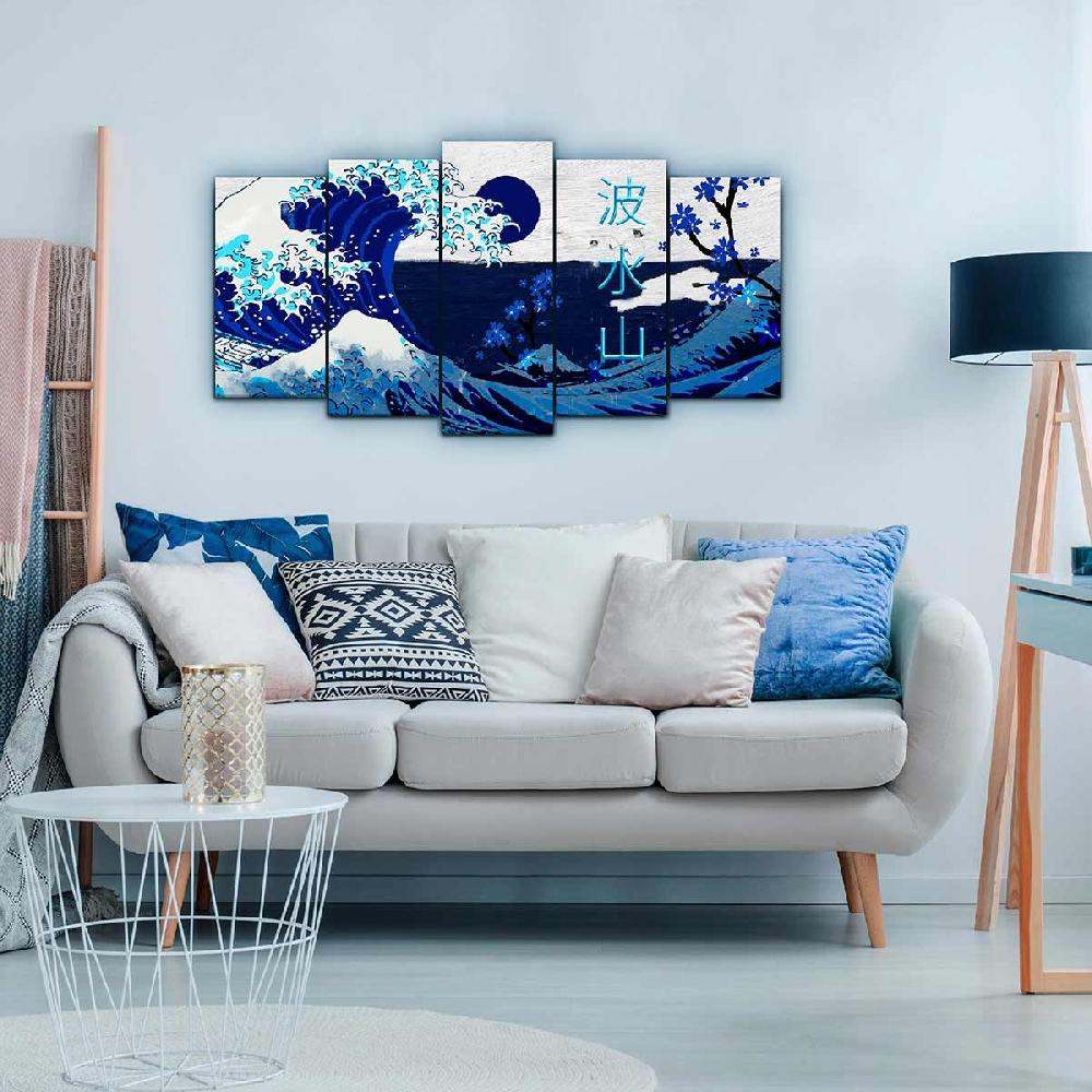 Dekoarte Cuadro en Lienzo Tríptico Adaptación De la Gran Ola de Kanagawa en Azul En oferta