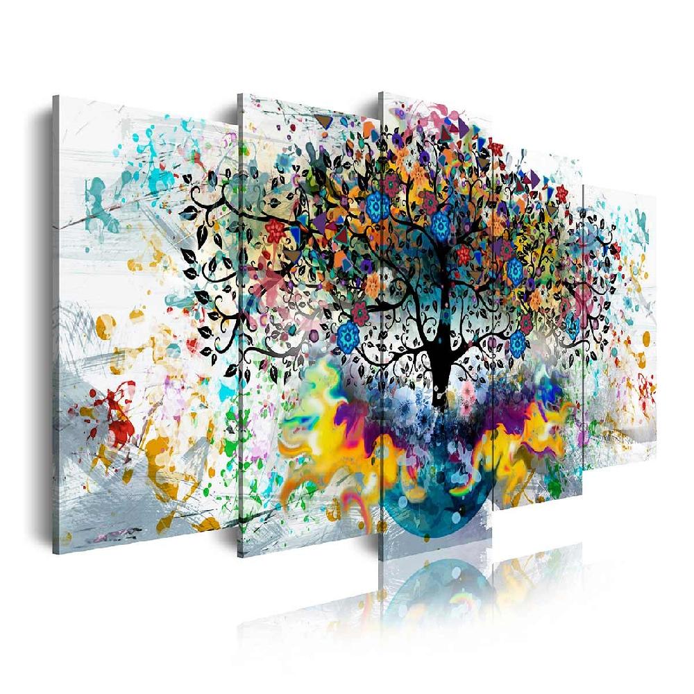 Dekoarte Cuadro en Lienzo Tríptico Árbol Multicolor sobre Fondo Blanco