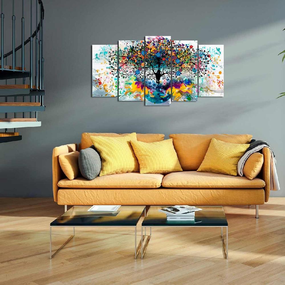 Dekoarte Cuadro en Lienzo Tríptico Árbol Multicolor sobre Fondo Blanco Descuentos del mes