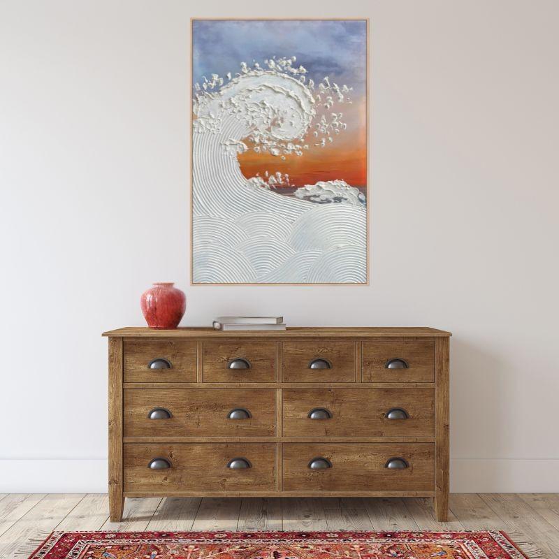 Dekoarte Cuadro en relieve con marco de madera Olas al atardecer Ofertas de temporada