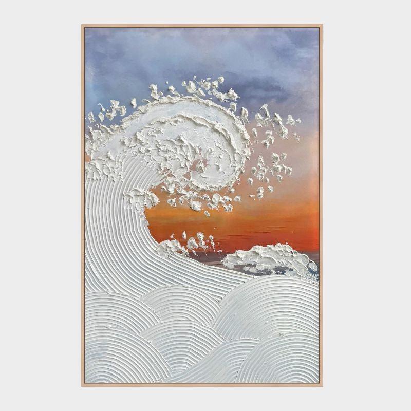 Dekoarte Cuadro en relieve con marco de madera Olas al atardecer Ofertas de temporada