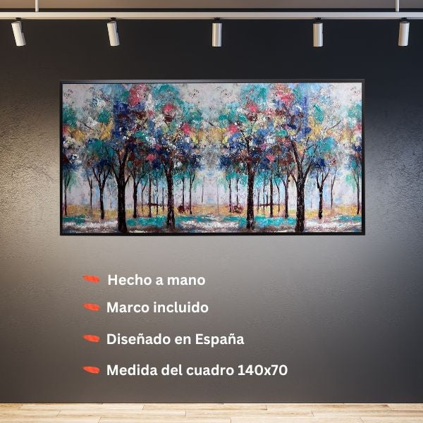 Dekoarte Cuadro pintado a mano bosque primavera Rebajas de fin de temporada