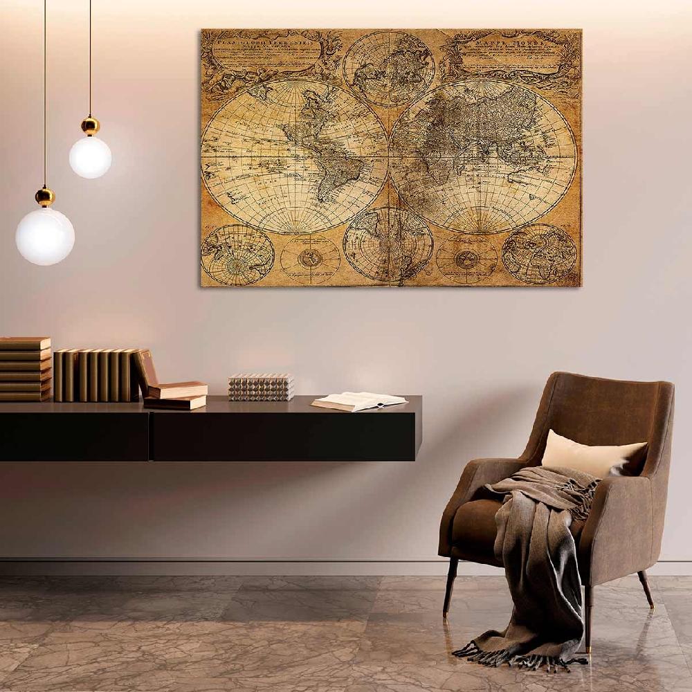 Dekoarte Cuadro Vintage Mapa del Mundo - Decoración para Salón Tienda