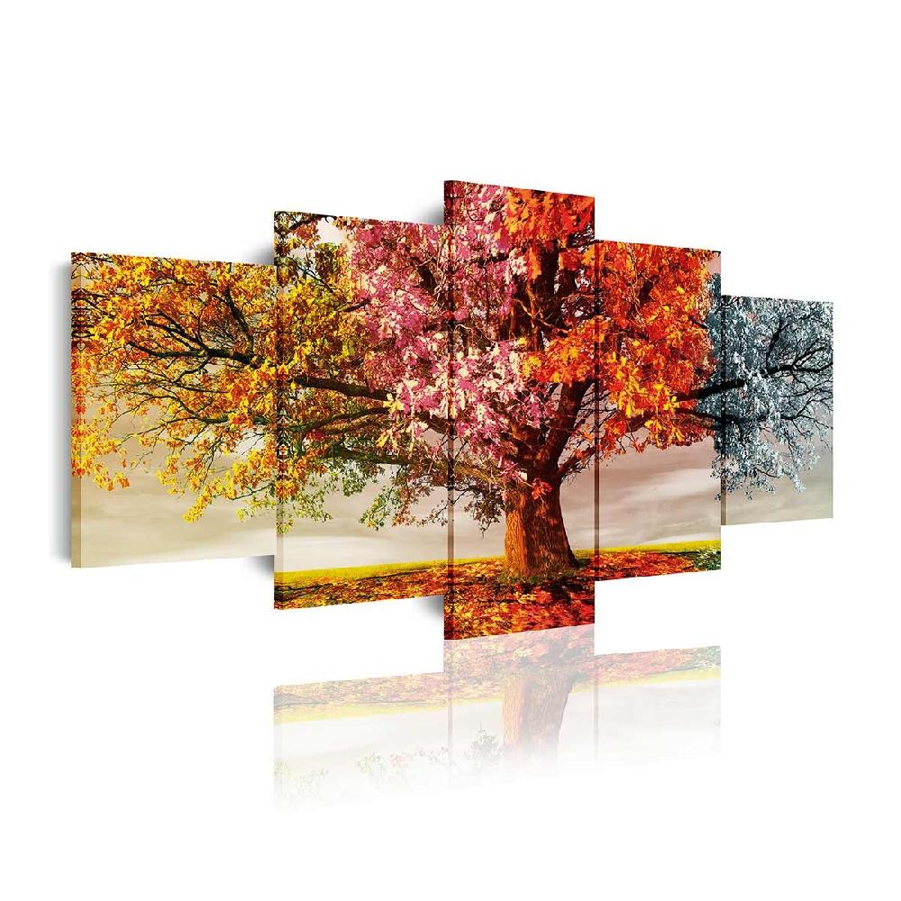 Dekoarte Cuadro Árbol Cuatro Estaciones - Tríptico Decorativo Moderno