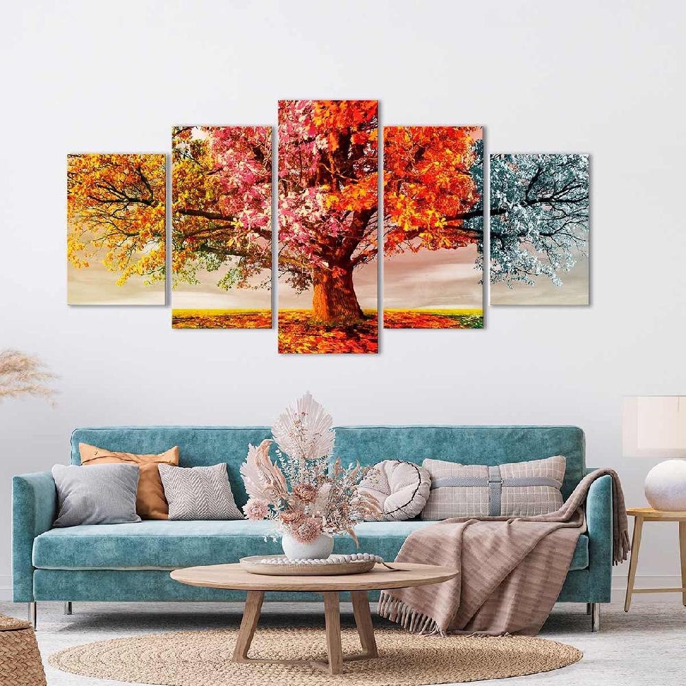 Dekoarte Cuadro Árbol Cuatro Estaciones - Tríptico Decorativo Moderno Mejor oferta