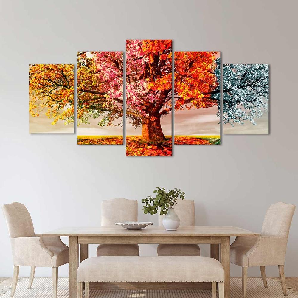 Dekoarte Cuadro Árbol Cuatro Estaciones - Tríptico Decorativo Moderno Mejor oferta