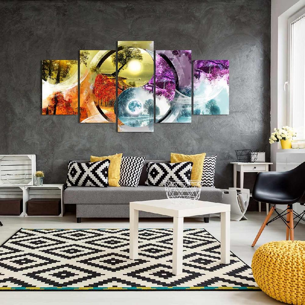Dekoarte Cuadro en Lienzo Tríptico Estilo Zen Ying Yang Cuatro Estaciones Último día