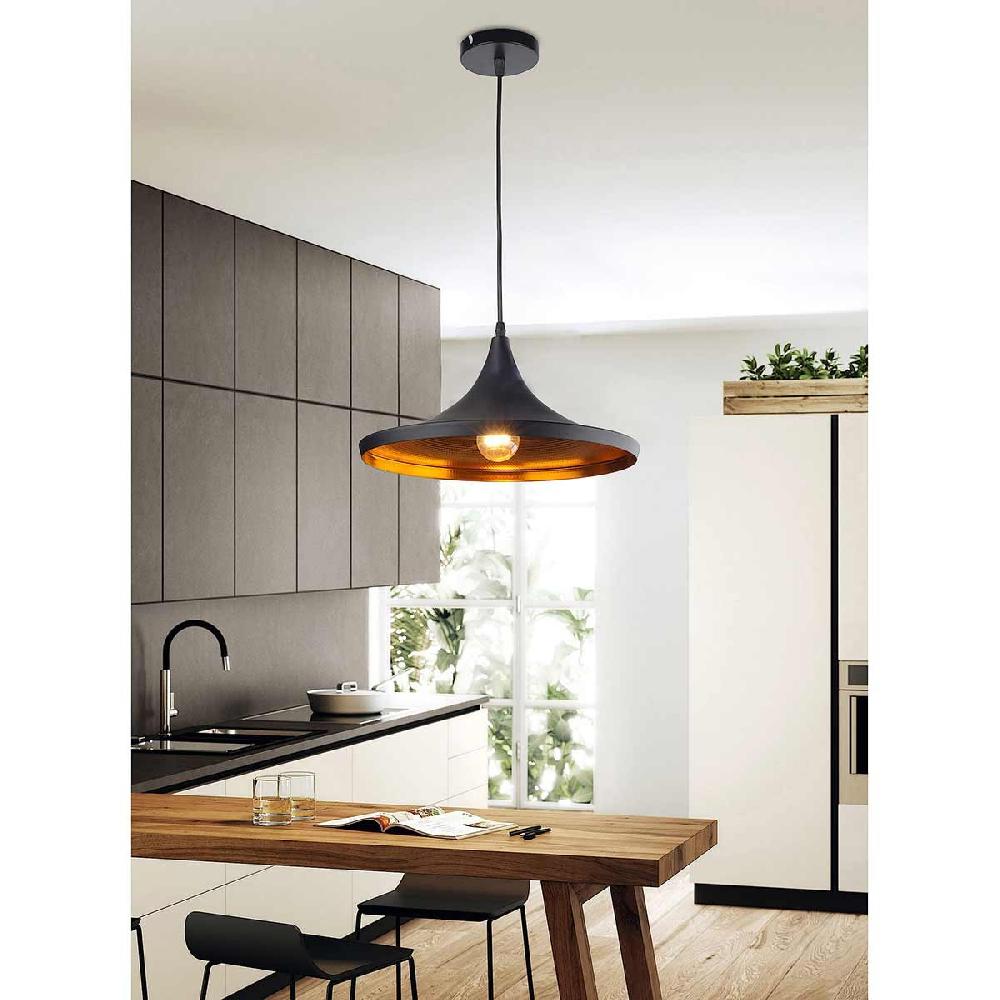 Dekoarte Lámpara Colgante de Techo E-27 Color Negro y Dorado Luz Cálida A+ Precios de Black Friday