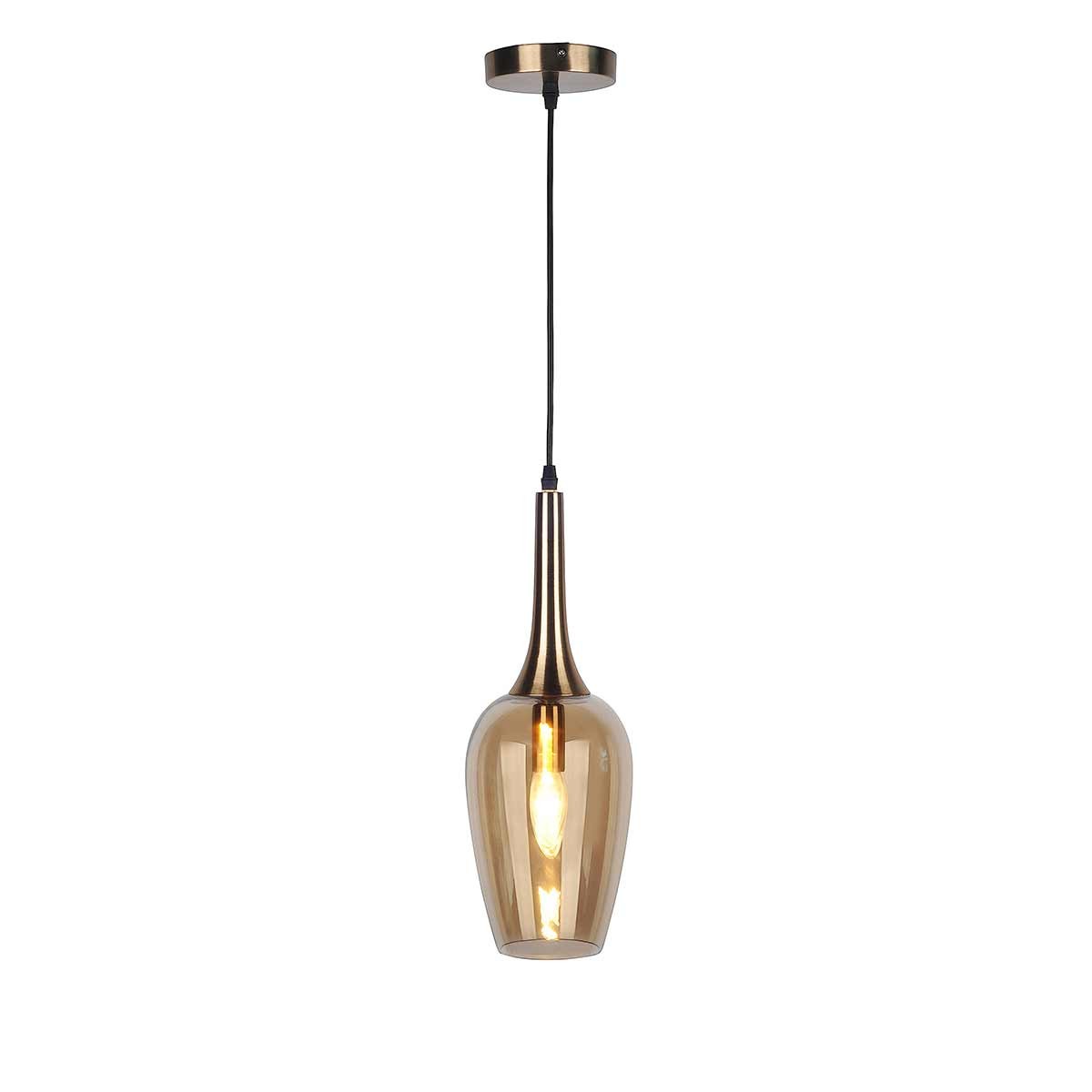 Dekoarte Lámpara Colgante Cristal Estilo Copa Color Cromo y Fumé A+