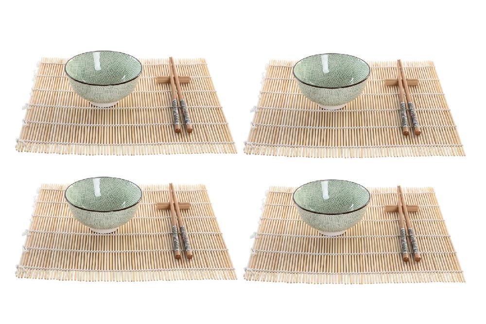 Dekodonia SET SUSHI BAMBÚ Y GRES VERDE PARA CUATRO Ventas relámpago