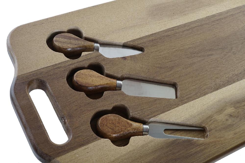 Dekodonia TABLA CORTAR ACACIA CON UTENSILIOS Oferta especial de fábrica