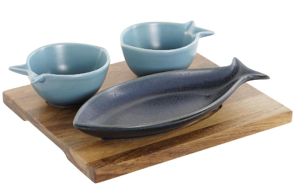 Dekodonia SET APERITIVO PORCELANA Y BAMBÚ PECES
