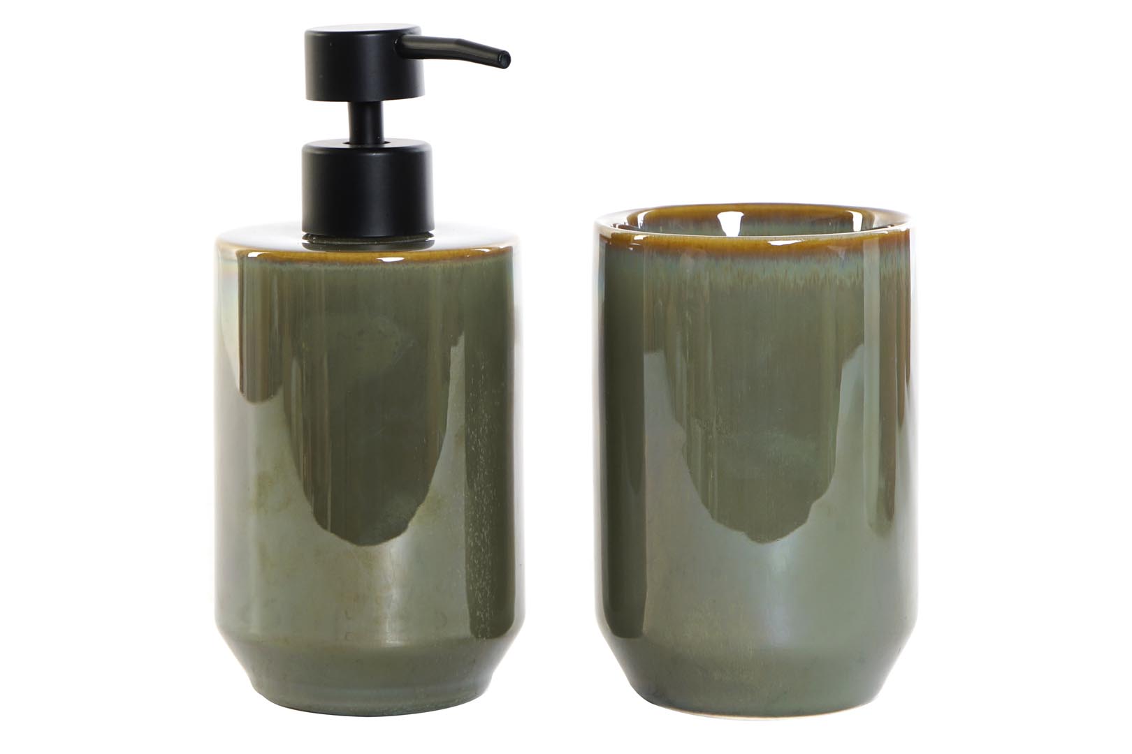 Dekodonia DISPENSADOR JABÓN CON VASO GRES VERDE