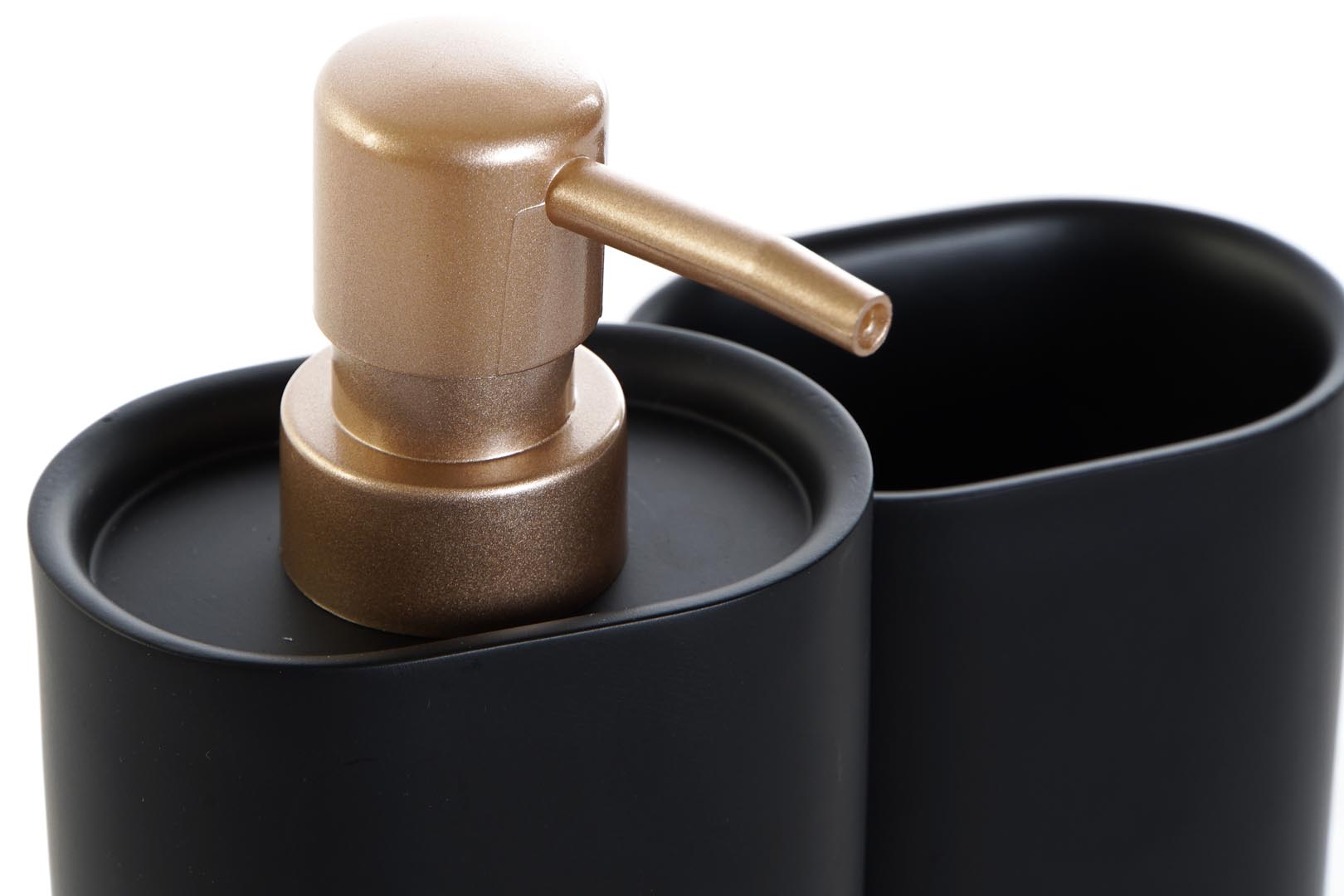 Dekodonia DISPENSADOR JABÓN CON VASO NEGRO BRONCE Rebajas top