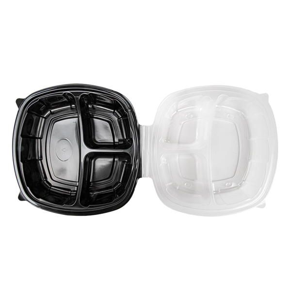 Garcia de pou RECIPIENTES CON TAPA BISAGRA 3 COMPARTIMENTOS MICROONDABLES 1130 ML 22 9x23 3x8 2 CM NEGRO PP (100 UNID.) Precio ultrabajo