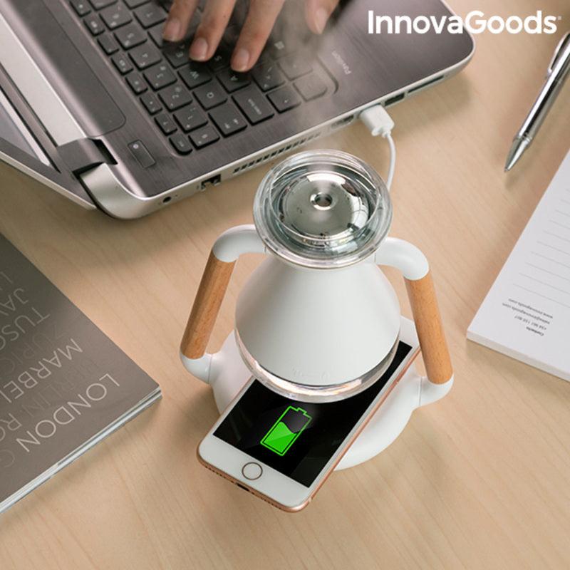 innovagoods Humidificador Difusor de Aromas y Cargador Inalámbrico 3 en 1 Misvolt InnovaGoods En oferta