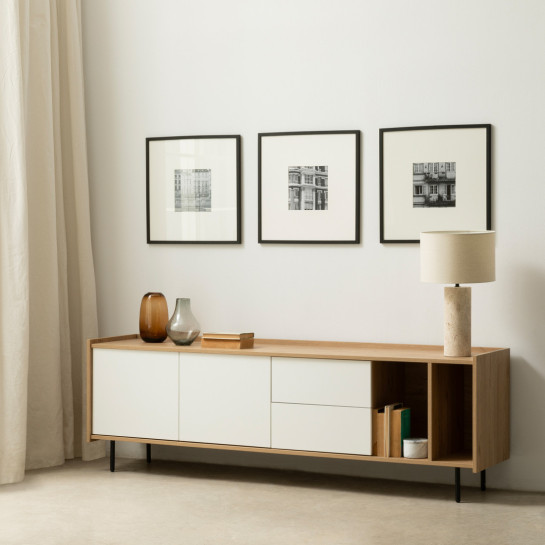 ﻿kenay home Mueble TV 180 blanco y natural ÚLTIMAS EDICIONES