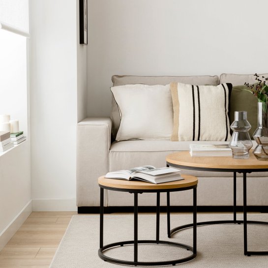kenay home Set mesas de centro redondas natural y negro Oferta exclusiva