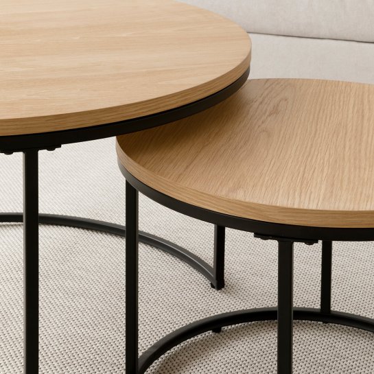 kenay home Set mesas de centro redondas natural y negro Oferta exclusiva