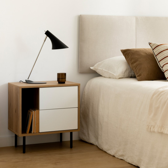 kenay home Mesita de noche blanca - natural 2 cajones Promoción por tiempo limitado