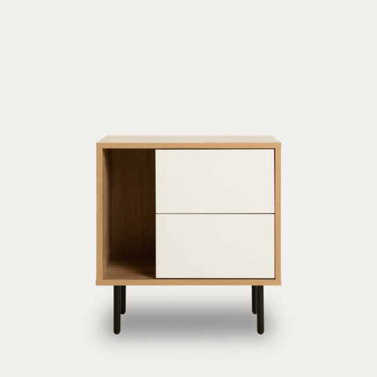 kenay home Mesita de noche blanca - natural 2 cajones Promoción por tiempo limitado