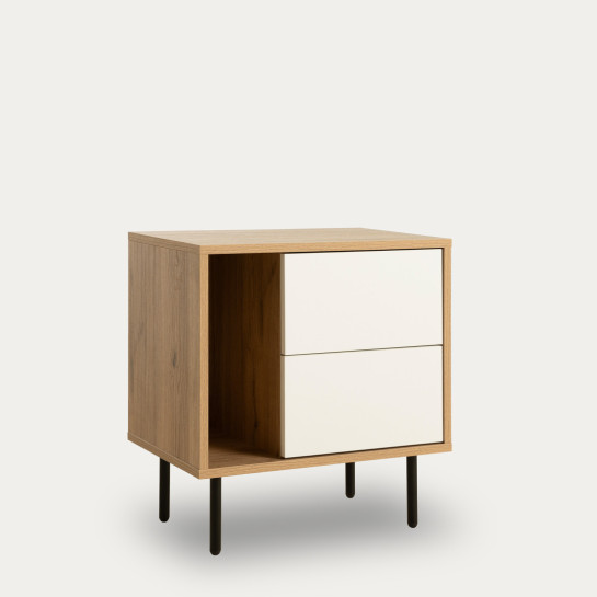 kenay home Mesita de noche blanca - natural 2 cajones Promoción por tiempo limitado