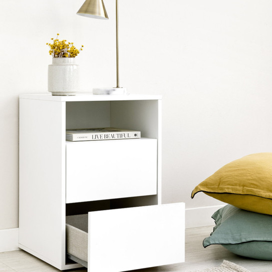kenay home Mesita de noche blanca 2 cajones Liquidación