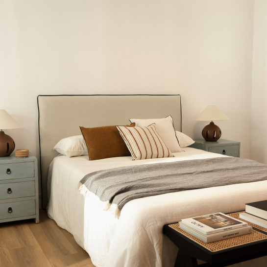 kenay home Cabecero tapizado desenfundable 150/160 beige ribete negro Precios de Black Friday
