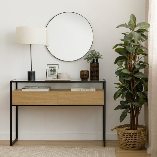 kenay home Consola negra y natural 2 cajones Los más vendidos