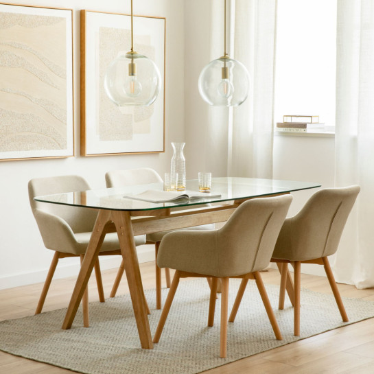 kenay home Silla tapizada beige patas madera Liquidación