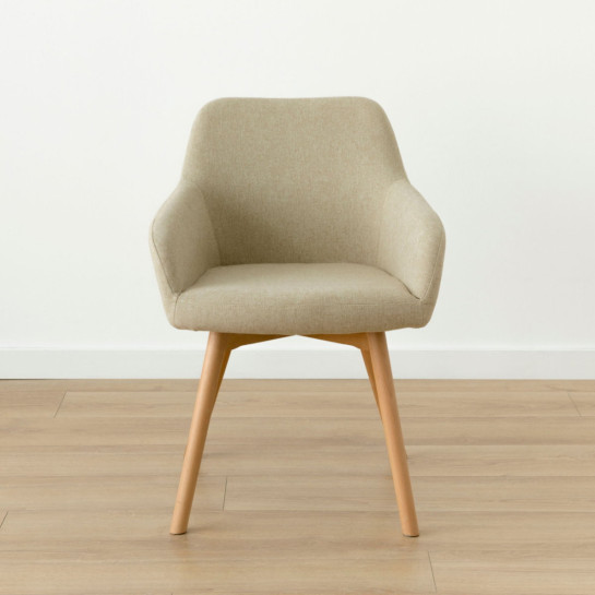 kenay home Silla tapizada beige patas madera Liquidación