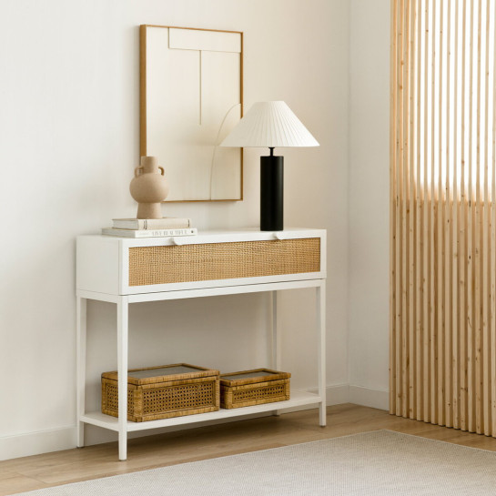 kenay home Consola blanca y ratán 1 cajón Oferta especial