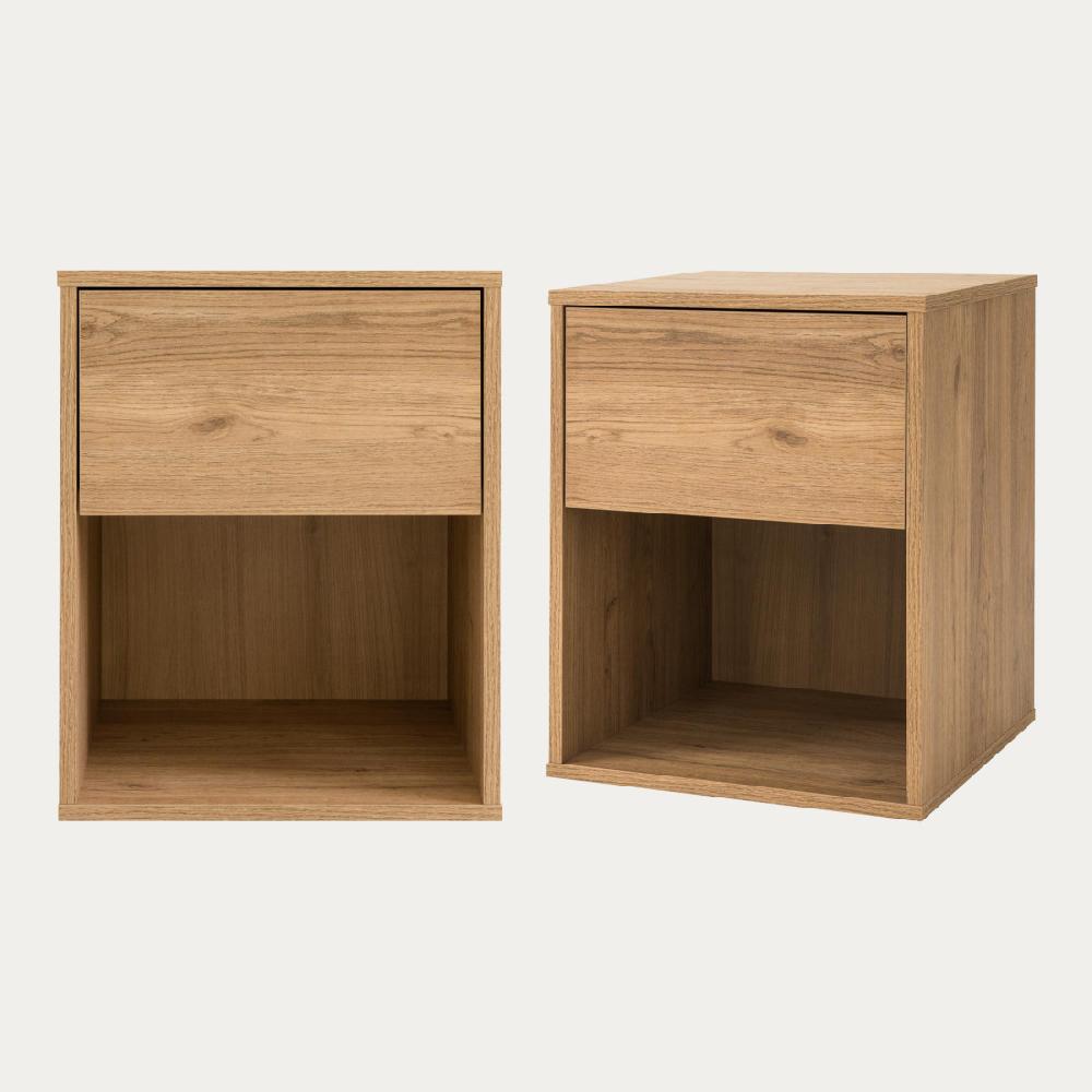 kenay home Pack 2 mesitas de noche natural 1 cajón