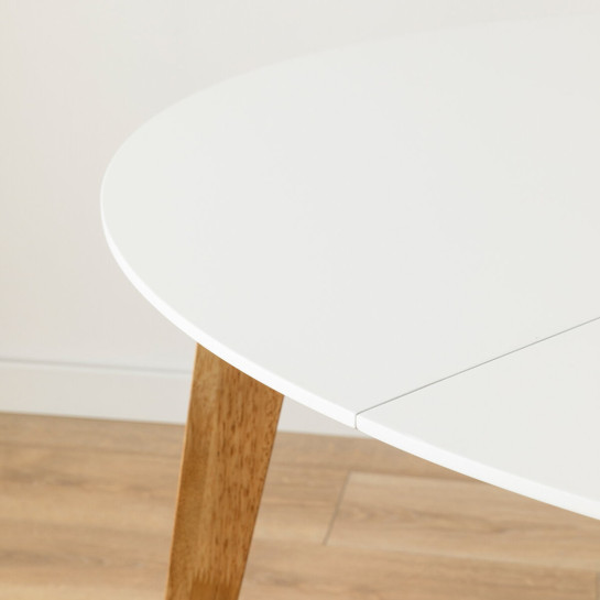 kenay home Conjunto mesa de comedor extensible redonda blanca-natural 120 + 4 sillas tapizadas mostaza Últimos 3 días