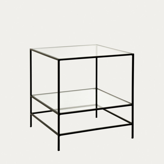 kenay home Mesa auxiliar cuadrada negra y cristal 50 Oferta especial de fábrica