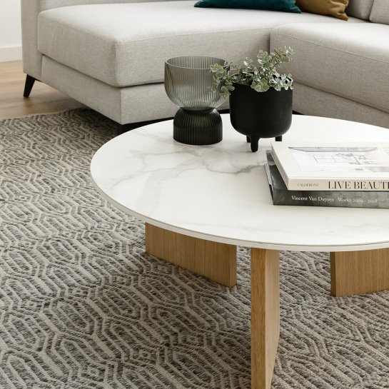 kenay home Mesa de centro redonda porcelana y roble 85 Promoción trimestral