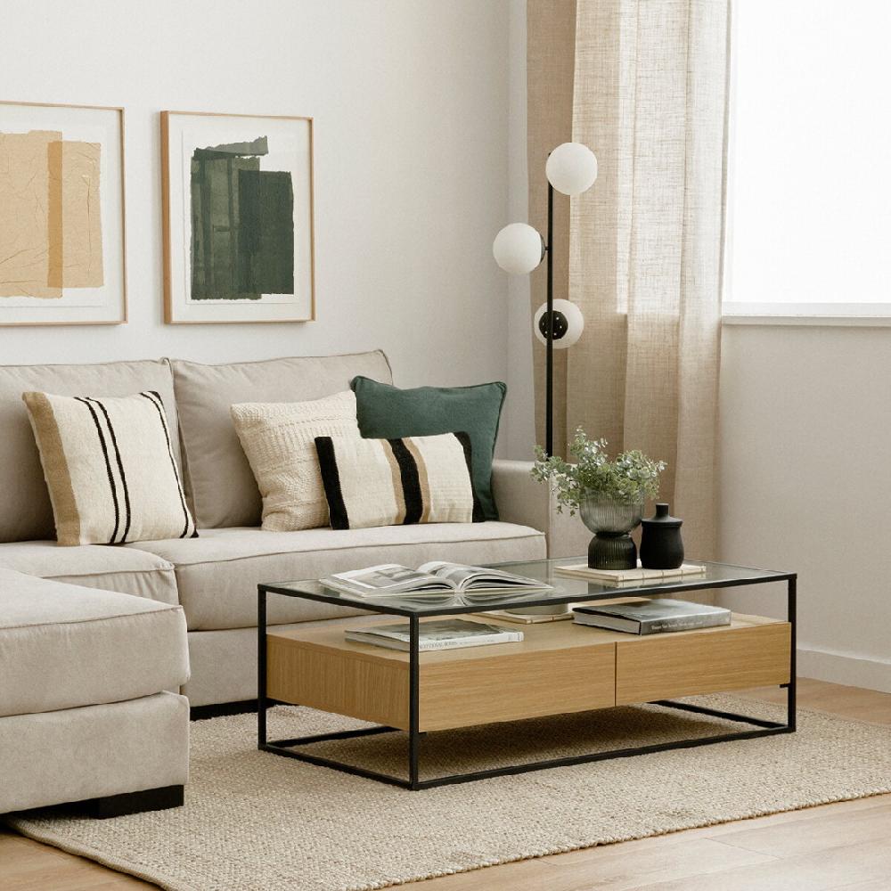 kenay home Mesa de centro rectangular negra y natural 120 En oferta
