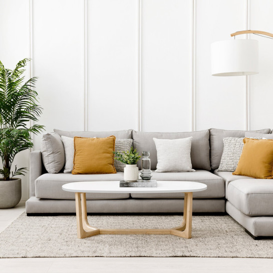 kenay home Mesa de centro ovalada blanca y natural 120 Devoluciones gratuitas