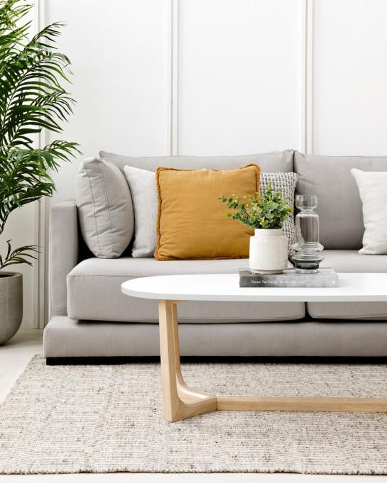 kenay home Mesa de centro ovalada blanca y natural 120 Devoluciones gratuitas