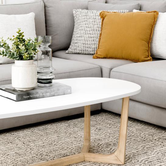 kenay home Mesa de centro ovalada blanca y natural 120 Devoluciones gratuitas